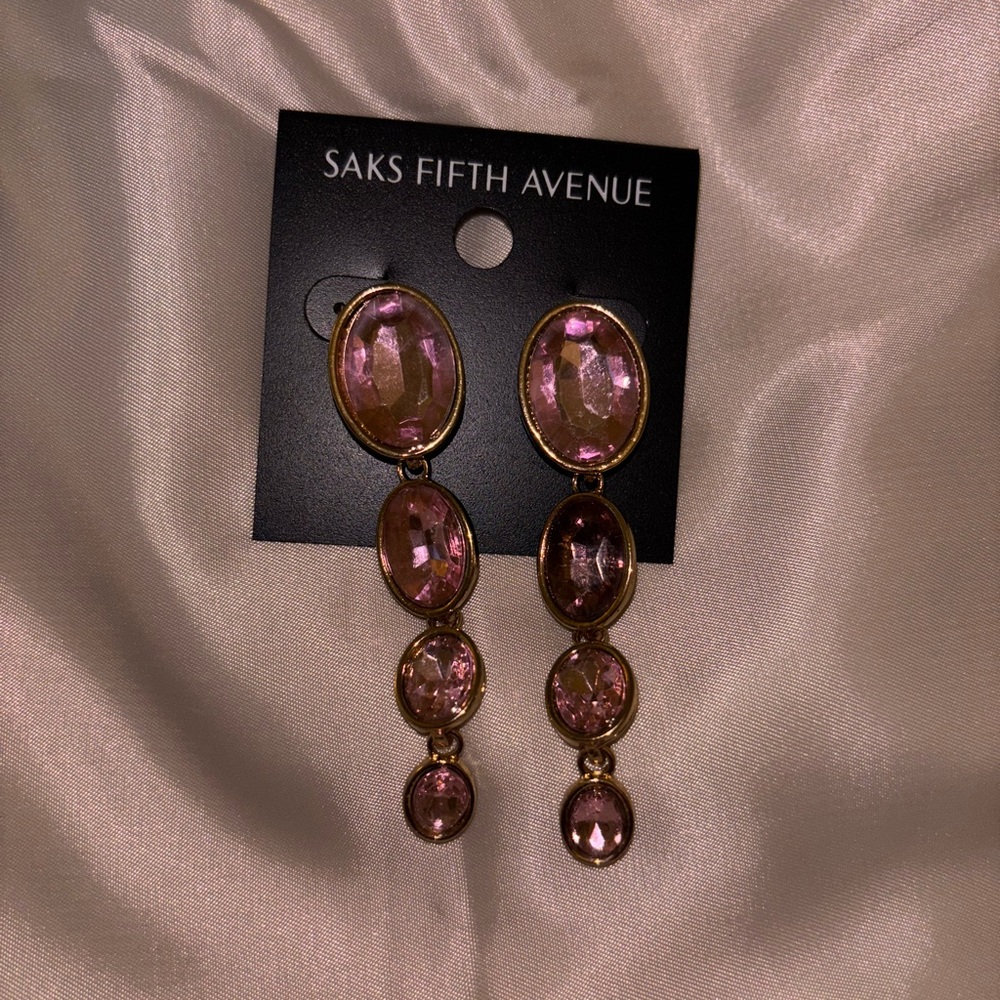 Saks Fifth Avenue Pink and Gold Cascading Crystal Earrings